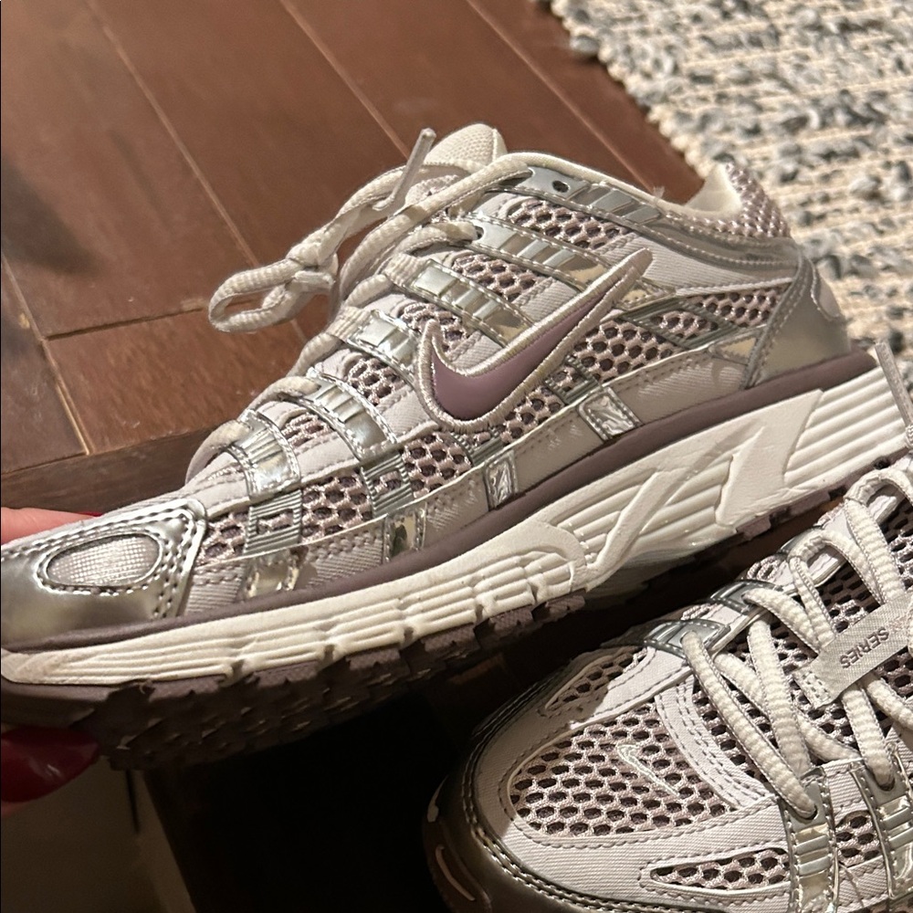P-6000 Nike Silver and White Mesh Sneakers
